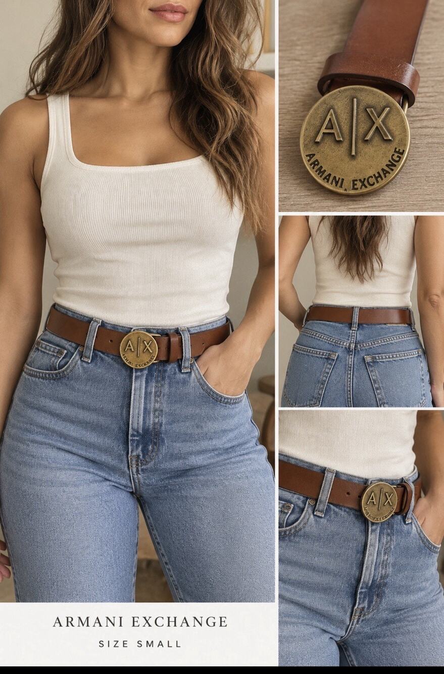 Armani Exchange Genuine Leather Belt Brown Round Buckle Women’s Small Western